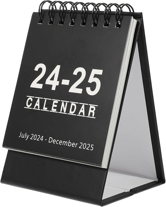 NUOBESTY Mini Desk Calendar 2024.07-2025.12 Portable Small Desktop Calendar Standing Flip Academic Year Monthly Calendars for Planning Organizing Daily Scheduler(Black)