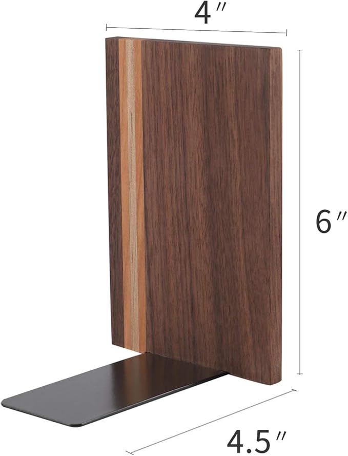 Muso Wood Artist Bookends, Decorative Bookshelf Book Ends Heavy Duty Bookends Desktop Organize Books Wooden Book Ends for Home Office Kitchen 6"x4" (Walnut)