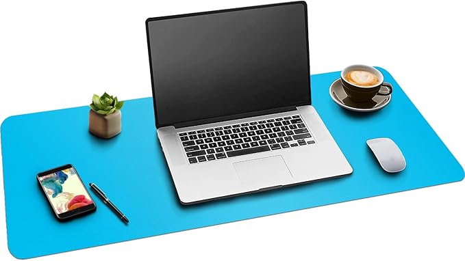 Boutilon Leather Desk Pad 30" x14",Non-Slip Mouse Pad,Office Desk Mat,Waterprooft PU Leather Desk Blotter,Desk Pad Protector,Desk Writing Pad for Home Office Decor(M-Aqua Blue)