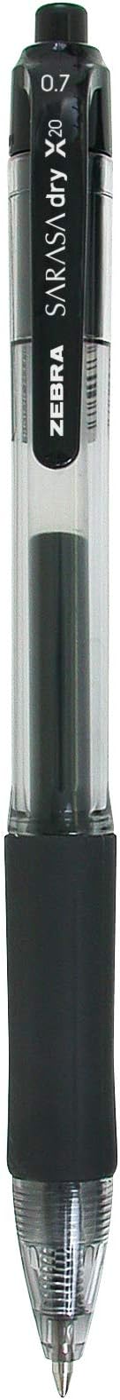 Zebra Pen Sarasa Dry X20 Retractable Gel Pen, Medium Point, 0.7mm, Black Ink, 2-Pack (Packaging May Vary)