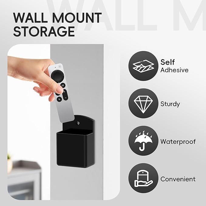 DRQ 2pc Adhesive Remote Control Holder, Wall Mount TV Controller Holder, TV Remote Organizer, Wall Pen Holder Desk Accessories Storage for Home Office School, Black