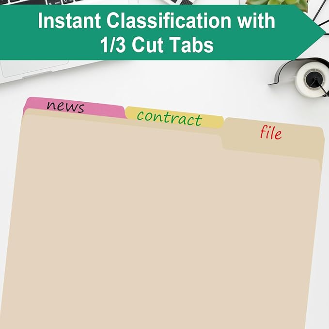 File Folder,1/3 Cut Tab,Beige Letter Size,Great for Organizing and Easy File Storage,18 Per Box