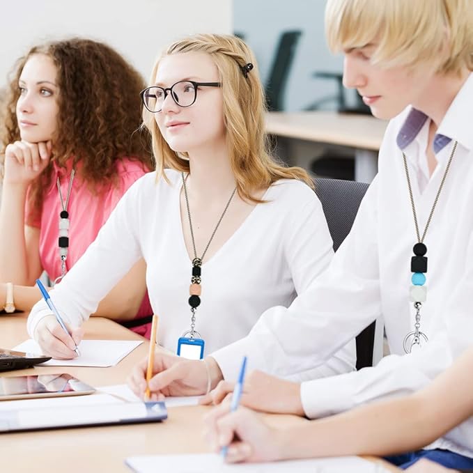 POPLOPP 2PCS Teacher Lanyards for ID Badges and Keys, Cute Silicone Beaded Lanyard for Women Nurse Employees Students