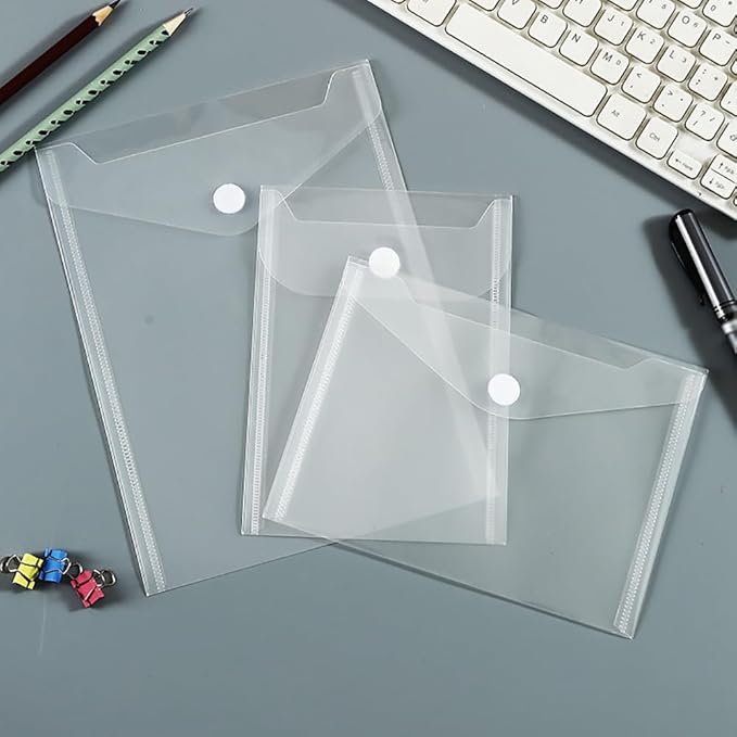 20 Pcs 5 x 7 Inches Small Plastic Envelopes Clear File Folder Pouches Waterproof Receipt Envelopes for Documents Stamp and Die Storage Pockets with Hook and Loop Closure