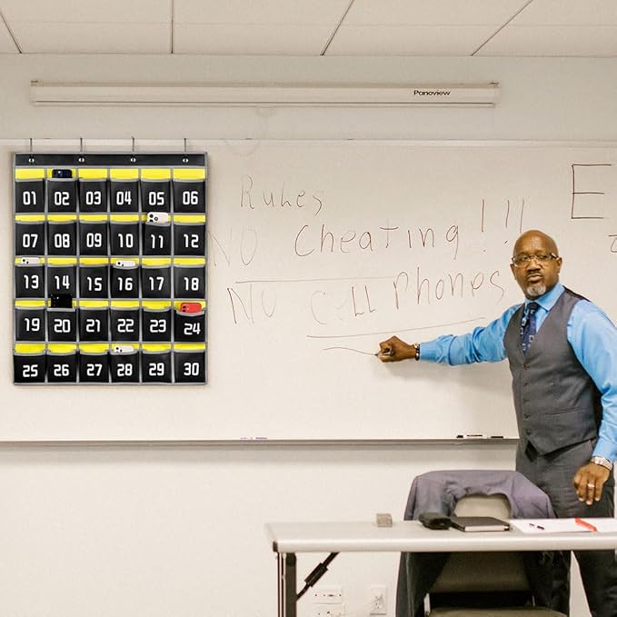 Loghot Numbered Classroom Sundries Closet Pocket Chart for Cell Phones Holder Wall Door Hanging Organizer (30 Pockets Black)