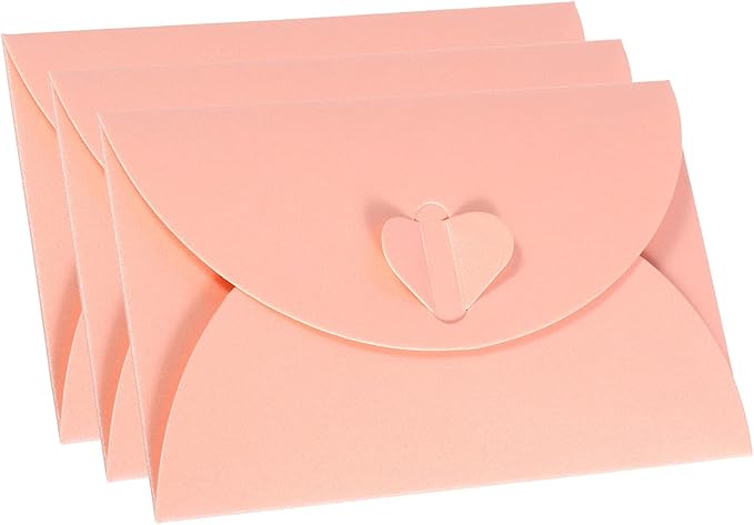 PATIKIL Gift Card Envelopes, 12 Pack Heart Shaped Clasp Small Gift Cards Holder Mini Envelope for Birthdays Weddings, Pink