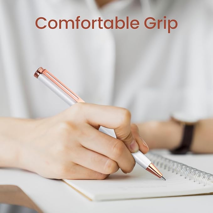 Cambond Ballpoint Pens White Pen - Fancy Pens Black Ink 1.0 mm Medium Point Retractable Metal Pen Smooth Writing for Men Women Police Uniform Office Business, 3 Pens with 6 Refills (White)