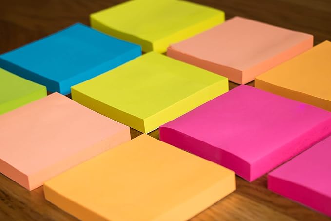 Sticky Notes 3x3 in (12 Pads) Bright Colored Super Self Sticky Pads - 100 Sheets/Pad - Easy to Post for School, Office Supplies, Desk Accessories