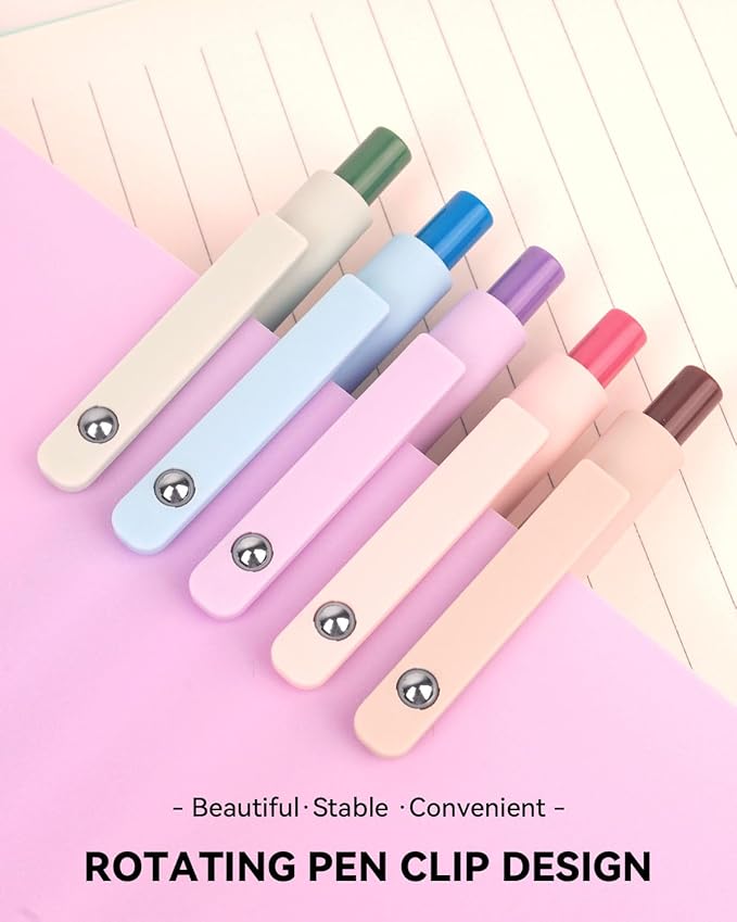 FIOVER Gel Pens, 5pcs Black Ink Fine Point 0.5mm Smooth Writing Pens with Comfort Grip, Aesthetic Ballpoint for Journaling School Office Supplies, Gifts for Women Men (Macaroon)