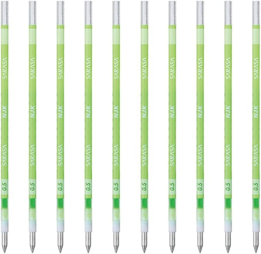 Zebra BRNJK5LG Prefer Sarasa NJK-0.5 Ballpoint Pen Refills, Light Green, 10 Pieces