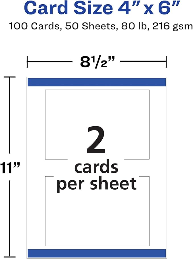 Avery Printable Postcards with Sure Feed Technology, 4" x 6", Matte White, 100 Blank Postcards for Inkjet Printers (8386)