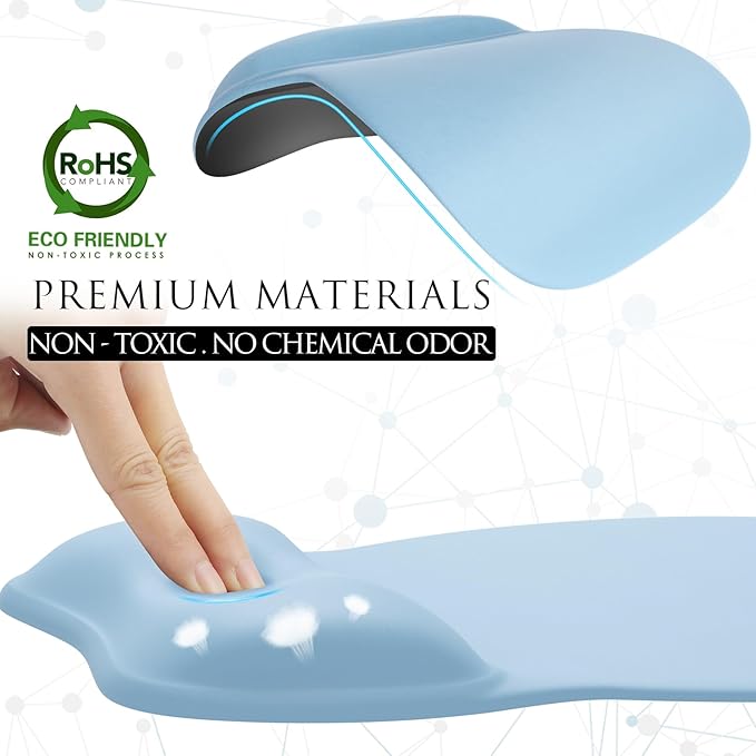 MROCO Ergonomic Mouse Pad with Gel Wrist Rest, Comfortable Mousepad with Smooth Wrist Support Surface and Non-Slip PU Base for Pain Relief, Computer, Laptop, Office & Home, 9.4 x 8.1 in, Sky Blue