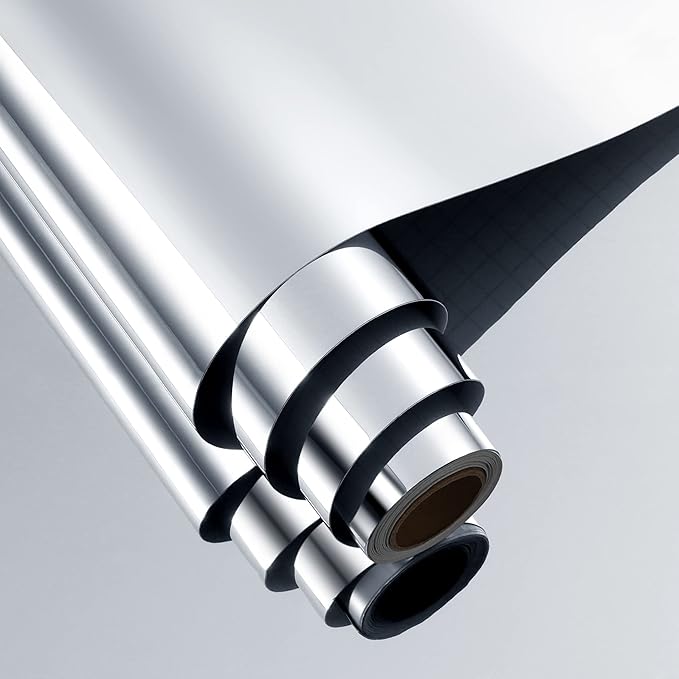 FunStick 24"x197" Large Flexible Self Adhesive Mirror Stickers for Walls Mirror Decor Stick on Mirror Contact Paper Peel and Stick Plastic Mirrors Tiles for Bathroom Gym Bedroom Wall Stickers Cabinets