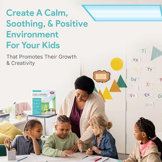 Fluorescent Light Covers for Ceiling Lights - Flicker & Glare Reducing Filters for Ceiling Lights - Overhead Light Covers - Light Covers for Classroom and Office - 48" x 24", Blue (8 Pack)