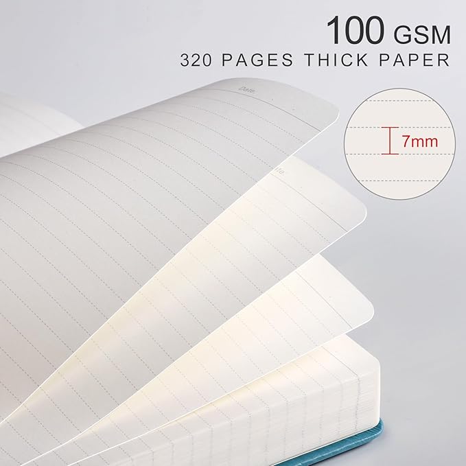 EMSHOI A5 Hardcover Leather Journal - 320 Pages, 100GSM Thick Notebook Lined Journal for Writing Women & Men, College Ruled, Sun Design- Light Blue (5.75" x 8.38")