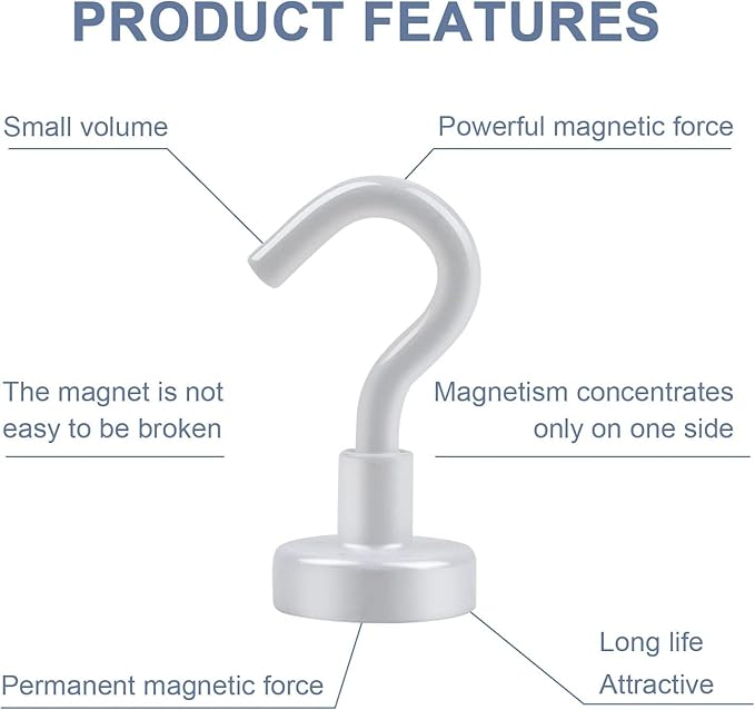 DIYMAG Magnetic Hooks for Refrigerator, Extra Strong Cruise Hook, Heavy Duty Earth Magnets with Hook for Hanging, Magnetic Hanger for Cabins, Grill (45P-White)