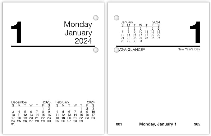AT-A-GLANCE 2024 Daily Desk Calendar Refill, 3" x 3-3/4", Mini, Loose-Leaf (E9195024)