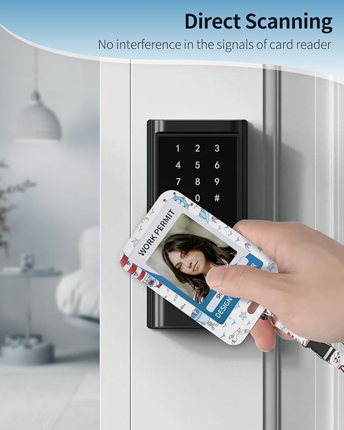 Uniclife Fashionable Sliding Badge Holder Cruise Pattern Plastic Case with Retractable Badge Reel Carabiner Clip & Detachable Lanyard Strap Vertical Card Protector for Women Nurse Teacher Student