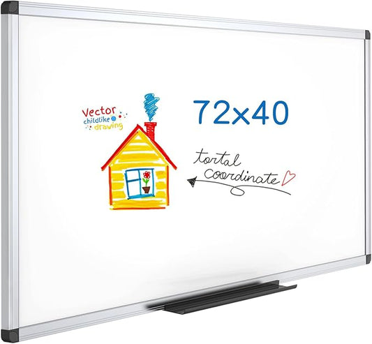 VIZ-PRO Magnetic Dry Erase Board, 72 X 40 Inches, Silver Aluminium Frame