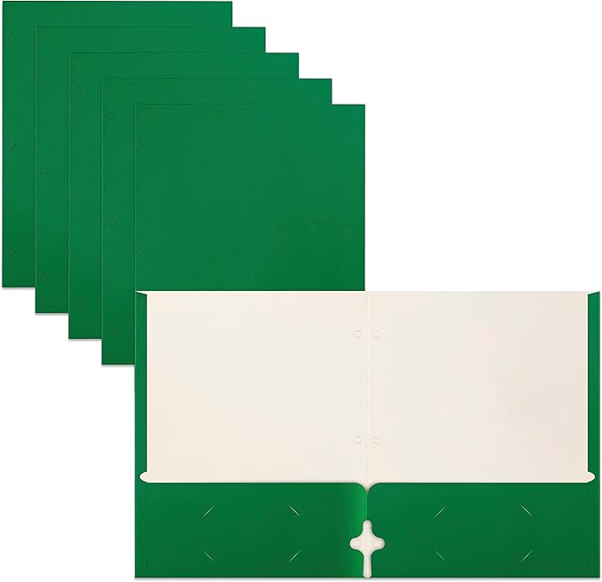 Better Office Products Two Pocket Portfolio Folders, 50-Pack, Green, Letter Size Paper Folders, 50 Pieces, Green