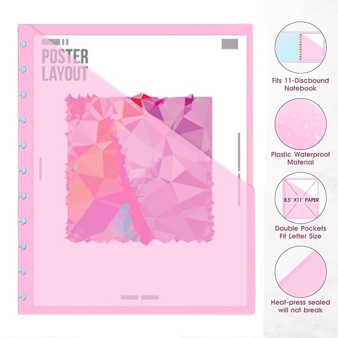 32 PCS Discbound Dividers Letter Size Disc Planner 2 Pocket Fit 8.5" x 11" Paper Notebook with Pockets 11 Disc Folder for Office Home School