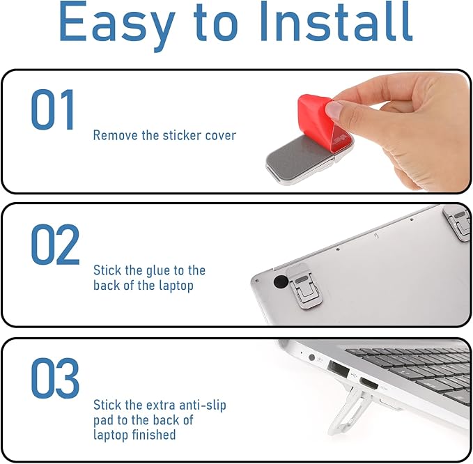 Bewudy 2 Pcs Portable Keyboard Riser, Dual Tilt Angle Adjustment Foldable Laptop Riser, Mini Computer Keyboard Stand for Desk, Self-Adhesive Keyboard Riser Feet for Most Keyboards(Silver)