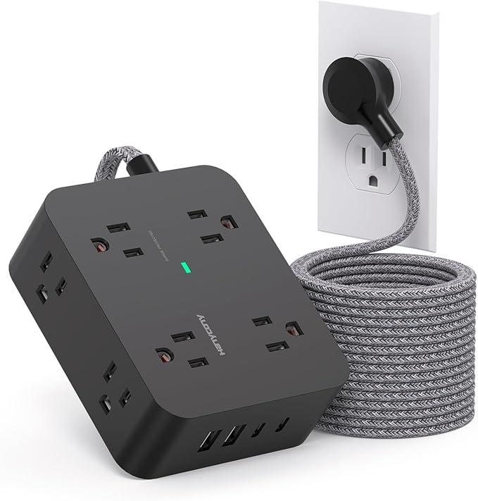 Extension Cord 20 Ft, Power Strip Surge Protector with 8 Outlets 4 USB Ports(2 USB C), Long Cord, Flat Plug, Wall Mount, Desk USB Charging Station for Home Office Essentials