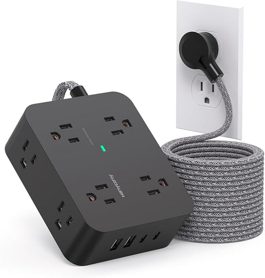Extension Cord 20 Ft, Power Strip Surge Protector with 8 Outlets 4 USB Ports(2 USB C), Long Cord, Flat Plug, Wall Mount, Desk USB Charging Station for Home Office Essentials