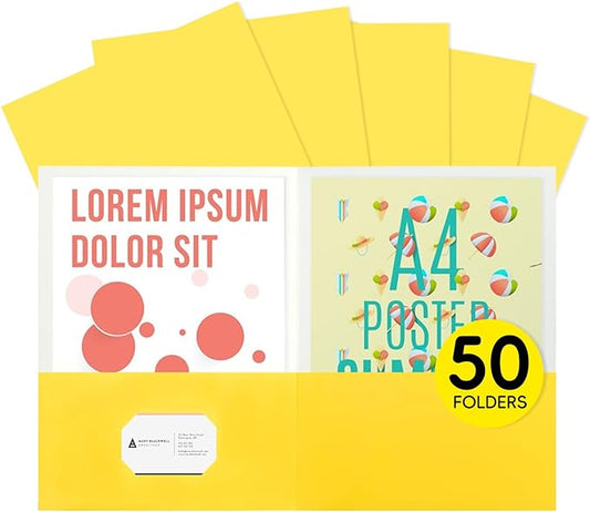 50Pcs Yollow Folders with Pockets -2 Pocket Folders,Pocket Folders for Documents,Cute Paper Folders for Filing Cabinet, School,Office,Resume Portfolio