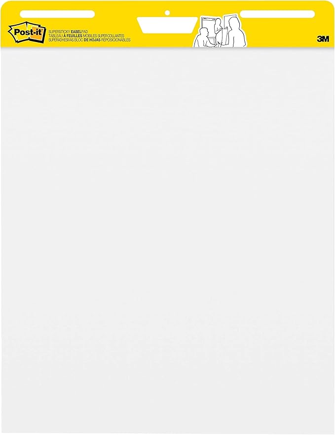 Post-it Super Sticky Easel Pad, 25 x 30 Inches, 30 Sheets/Pad, 6 Pads, Large White Premium Self Stick Flip Chart Paper, Super Sticking Power (559VAD6PK)