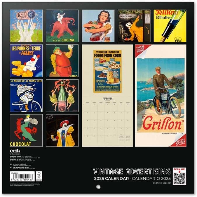 Vintage Advertising Wall Calendar 2025 12" x 12" FSC® Plastic Free - Starts Week On Sunday | Square Wall Calendar | Family Planner Calendar 2025 | Vintage Calendar 2025