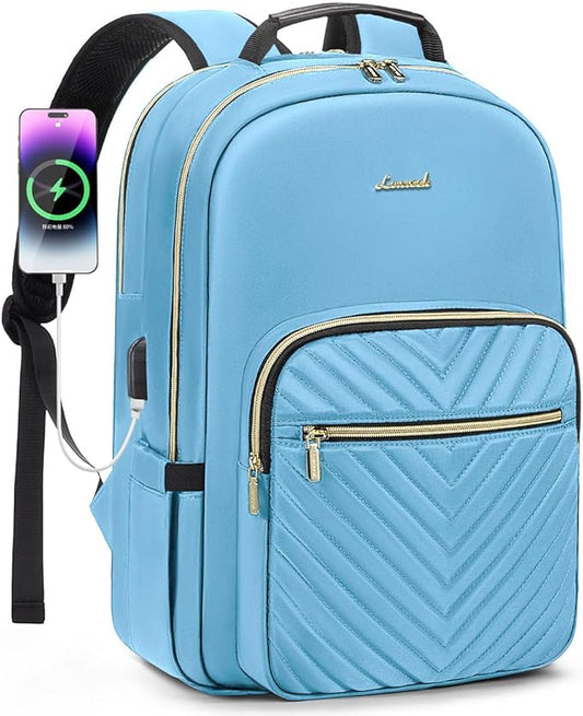 LOVEVOOK Laptop Backpack for Women 15.6 inch,Cute Womens Travel Backpack Purse,Professional Laptop Computer Bag,Waterproof Work Business College Teacher Bags Carry on Backpack with USB Port,Angel Blue
