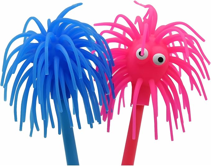 6 PCS Cute Sea Urchin Shaped Pens Soft Rubber Funny Monster Ballpoint Pens For School Christmas Office Party