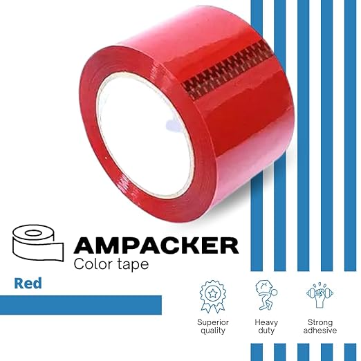 Heavy Duty Packaging Color Tape for Shipping,Packing and Moving 3" Wide x 2.0 Mil Thick -110 Yrd Roll -Acrylic Adhesive Tape for Box Sealing. (4 Rolls, Red, 3" Wide x 110 yds)