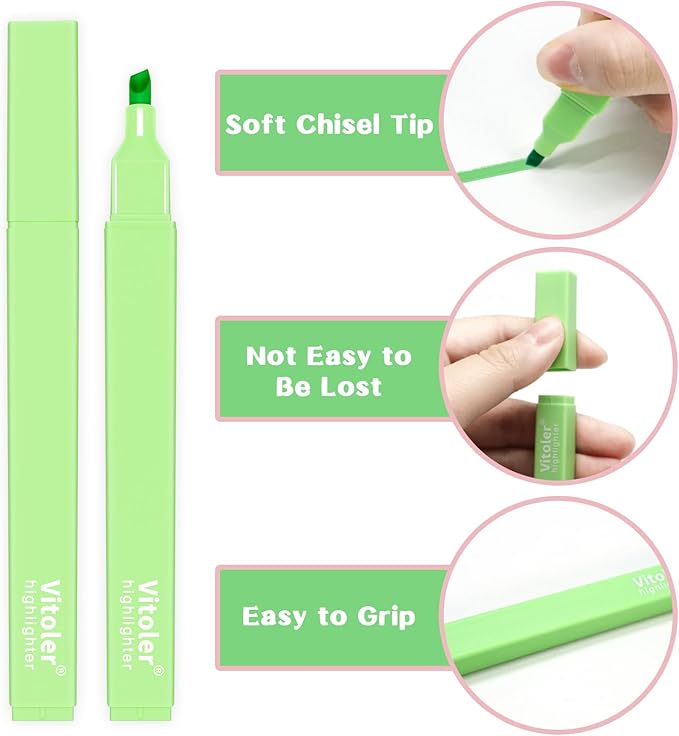 Vitoler Bible Highlighters with Soft Chisel Tip,10Pcs,Lake Colors,Aesthetic No Bleed Bible Highlighter Pastel,Cute Highlighters for School Office Supplies