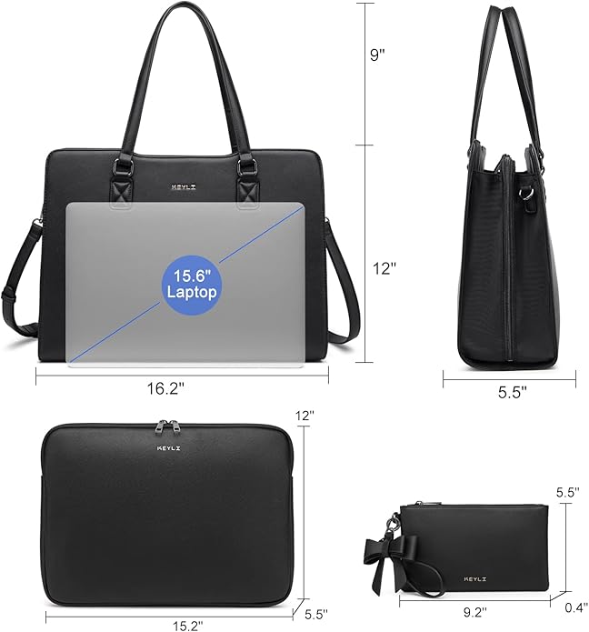 Keyli 4pc Sets Laptop Bag for Women Large Leather Laptop Briefcase with USB Charging Port Computer Shoulder tote Bags Purse