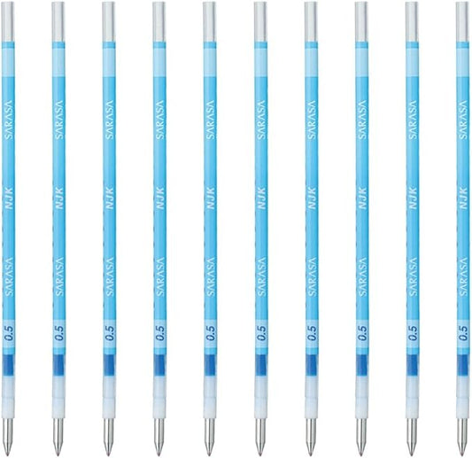 Zebra BRNJK5LB Ballpoint Pen Refill, Sarasa, NJK-0.5 Lead, Light Blue, 10 Pens