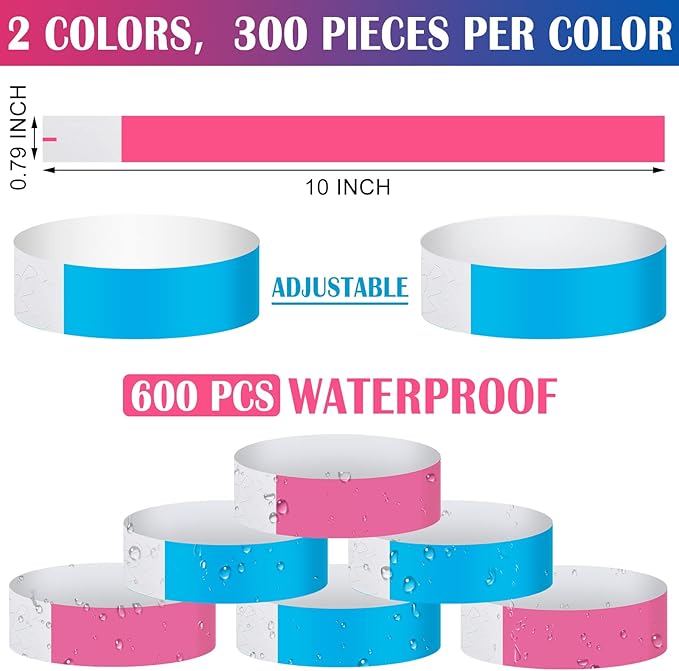 Epakh 600 Pcs Paper Wristbands Neon Wrist Bands Waterproof Handbands for Events Lightweight Concert Wristbands Neon Colored Adhesive Wrist Band for Party