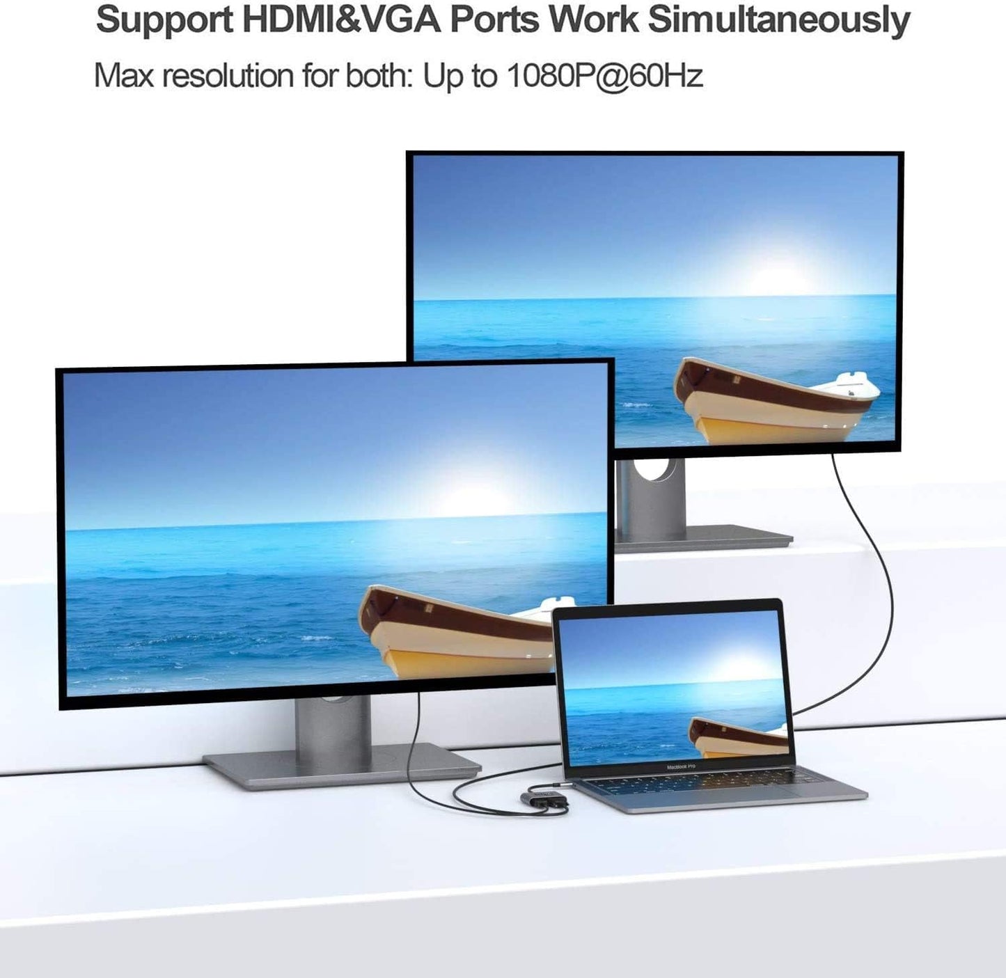 USB C to HDMI VGA Adapter,USB Type C to VGA HDMI Thunderbolt 3 VGA Adapter for MacBook Pro/iPad Pro/Air 2020 2019 2018,Dell XPS 13/15,Surface Pro, Galaxy S8/S9, Huawei P20