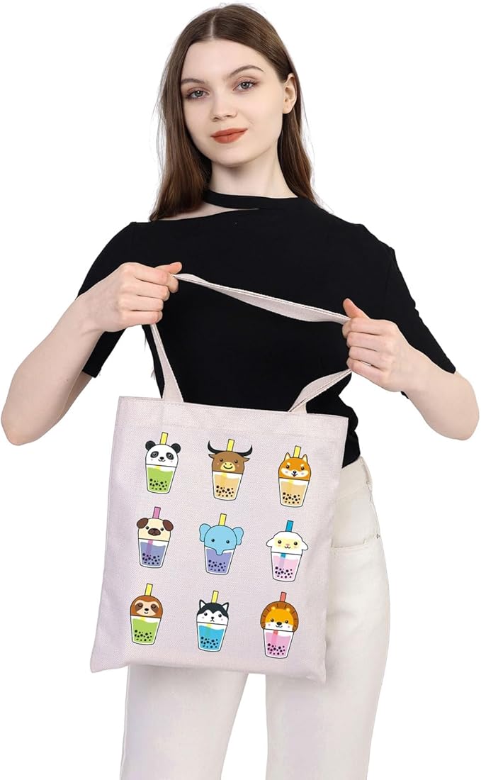 WSNANG Drinks Bubble Tea Gift In My Tea Era Canvas Tote Bag Bubble Tea Shoulder Bag Cute Milk Tea Shopping bag