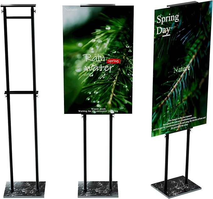 Pedestal Poster Sign Stand, Display Stand Sign Holder for Adjustable Height Up to 79 Inch, Heavy Duty Banner Double-Sided Sign Stand with Marble Base, Fit Wedding, Restaurant or Business