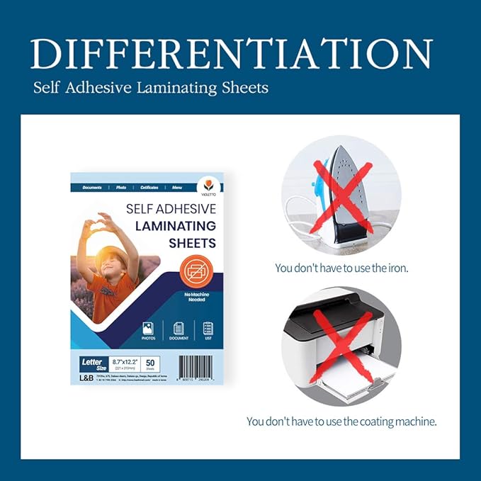 Self Stick Laminating Sheets 8.5 x 11 Inches, 4mil, Pack of 50, No Heat, No Machine, Peel and Stick Laminating Sheets, Self Adhesive Contact Paper, Self Sealing Clear Vinyl Stickers by VIOLLETO