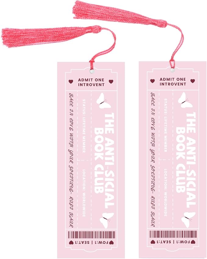 Jnglr 2PCS Book Clubs Bookmark Laminated Bookmarks with Tassel Set, Book Marks for Women Book Accessories Reading Lovers Bookmark for Readers Pink Bookmarks