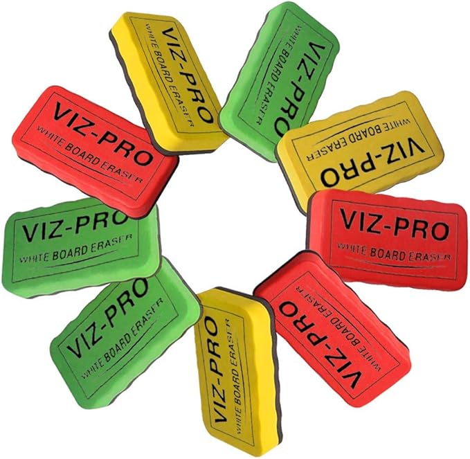 VIZ-PRO Magnetic White Board Eraser, 3 Colored Eraser, 9 Pieces