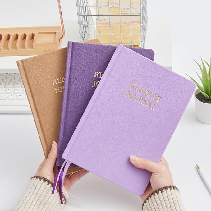 Reading Journal Book Lovers Gifts Book Journal Hardcover Leather For Readers Review and Track Your Reading with 65 Book Reviews, 5.8”x8.3”,DarkPurple