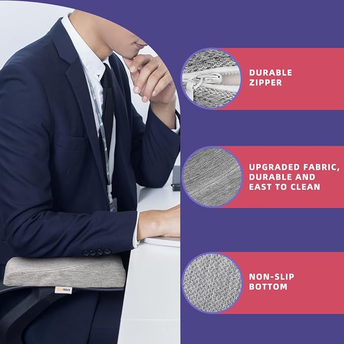 Office Chair Arm Covers with Memory Foam Elbow Pillow for Forearm Pressure Relief, Grey Arm Rest Covers for Office Chairs, Wheelchair, Comfy Gaming Chair