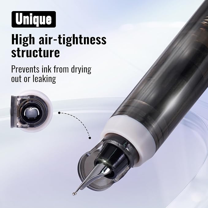 WRITECH Clictek Fountain Pen Retractable: Medium Nib Blue Ink Transparent Barrel Includes 5 Refillable Ink Cartridges, Smooth Writing No Leaking