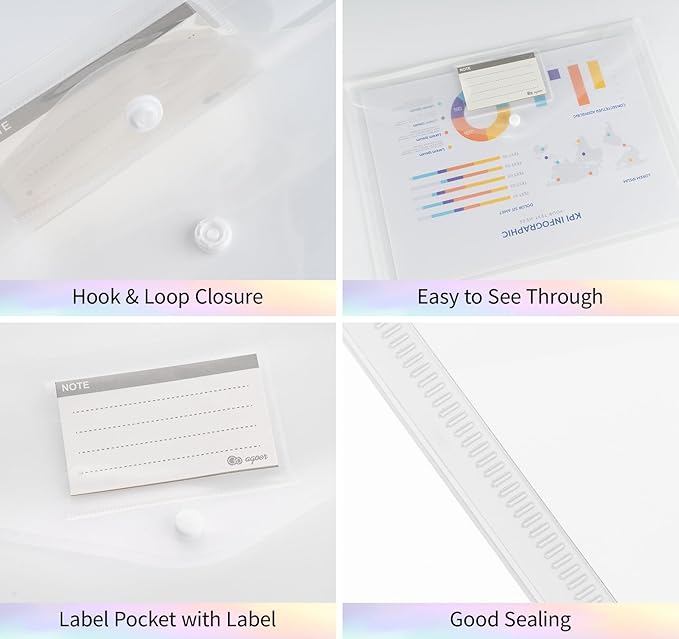 48pcs Plastic Envelopes A4,Letter Size Poly Envelopes with Snap Button,Waterproof Document File Folders with Label Pocket,Document Folders for Office Supplies,School,Home Organization(Transparent)