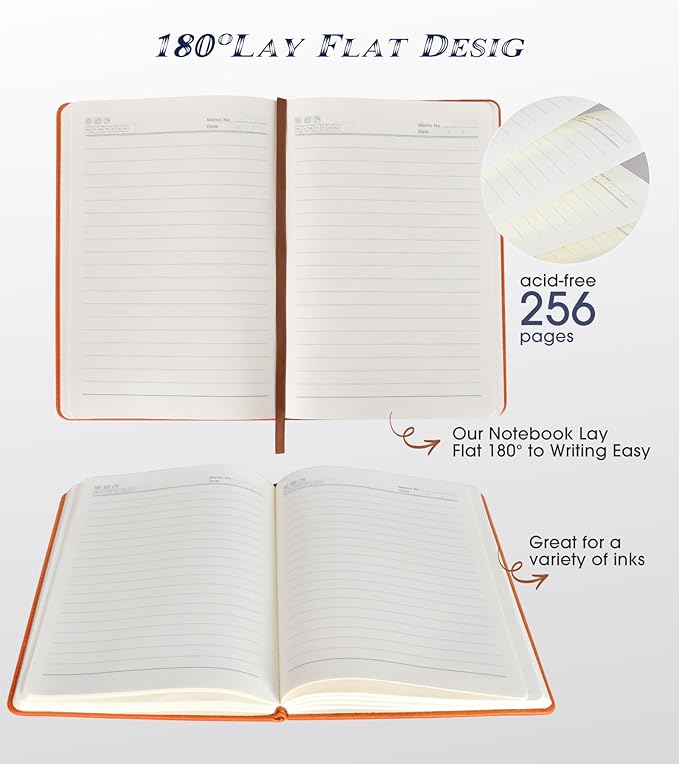 Lined Journal Notebook for Women Men,256 Pages A5 Hardcover Leather Journals for Writing,Travel,Business,Work & School,College Ruled Notebooks for Note Taking,Diary Notepad 5.7"×8.3" orange