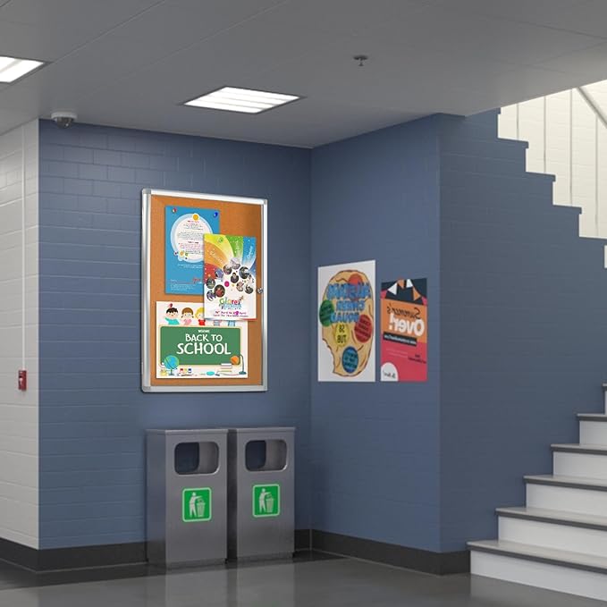 Outdoor Enclosed Bulletin Board, Weatherproof Cork Noticeboard with Clear Acrylic Locking Door, Wall-Mounted Silver Aluminum Framed Display Case,36x24in (5xA4)